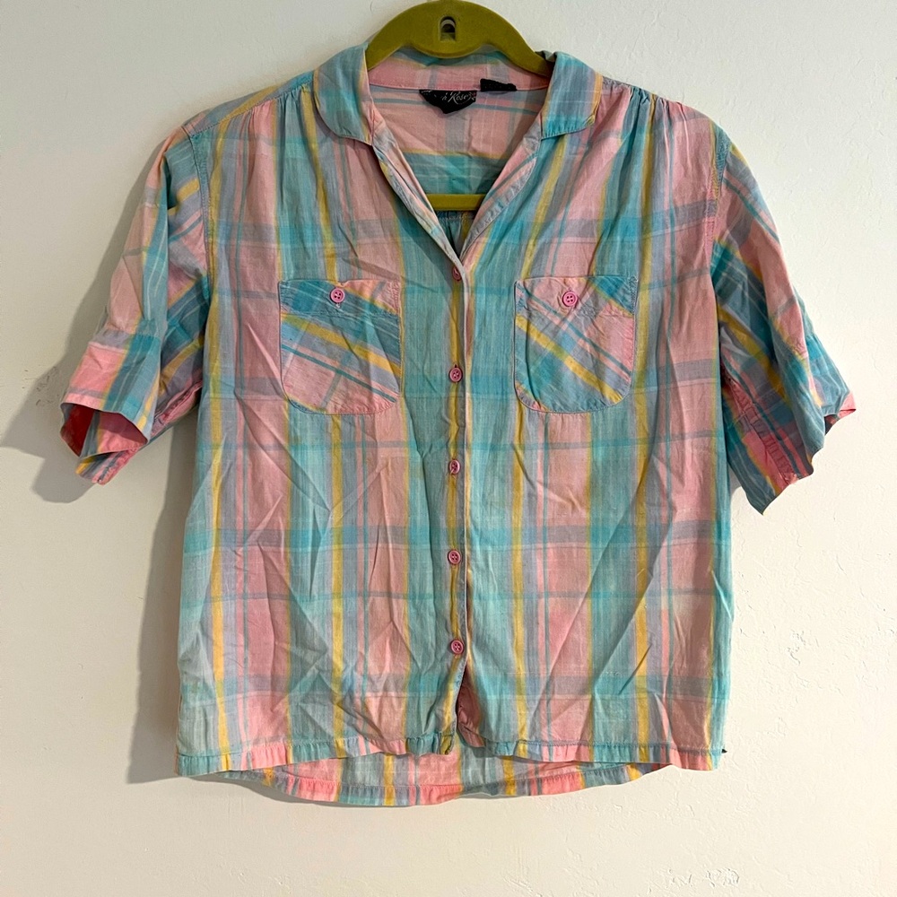 Vintage Crop Pastel Plaid Top